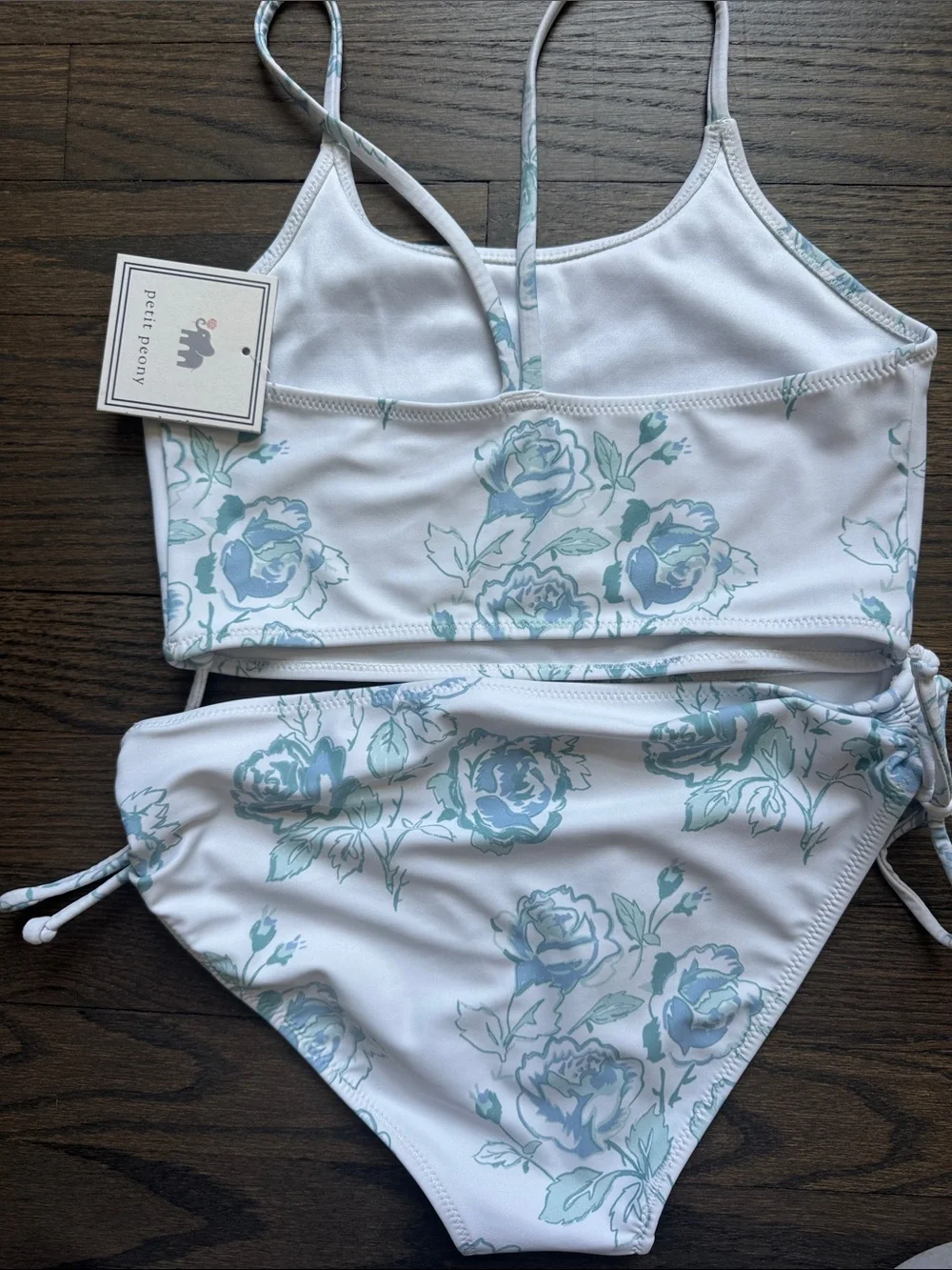 Petit Peony White & Light Blue Floral Girls' Bikini Set
